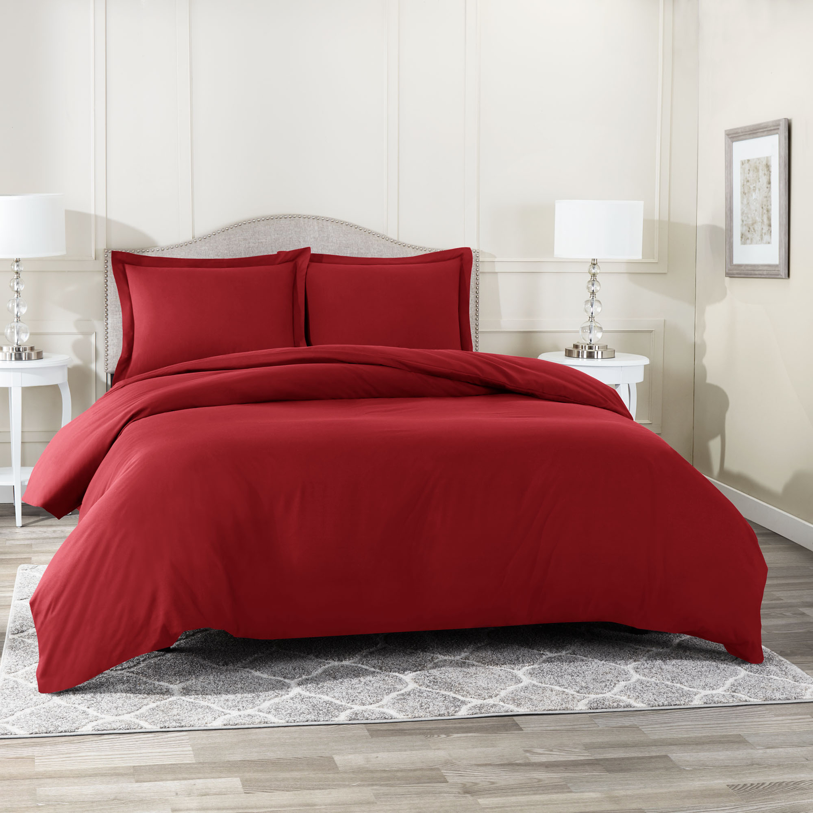 Duvet Cover Set Soft Brushed Comforter Cover W/Pillow Sham, Burgundy - Queen