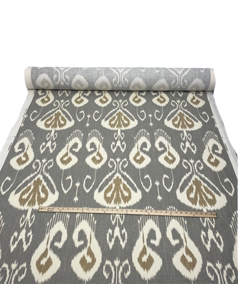 KRAVET BANSURI GRIS PIZARRA IKAT 100% LINO MULTIUSO TELA DE DISEÑO POR YARDA 54"W Foto 3 de 4