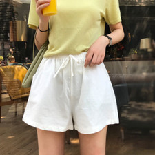 Womens Wide Leg Shorts Cotton Drawstring Pocket Elastic Waist Pants Student