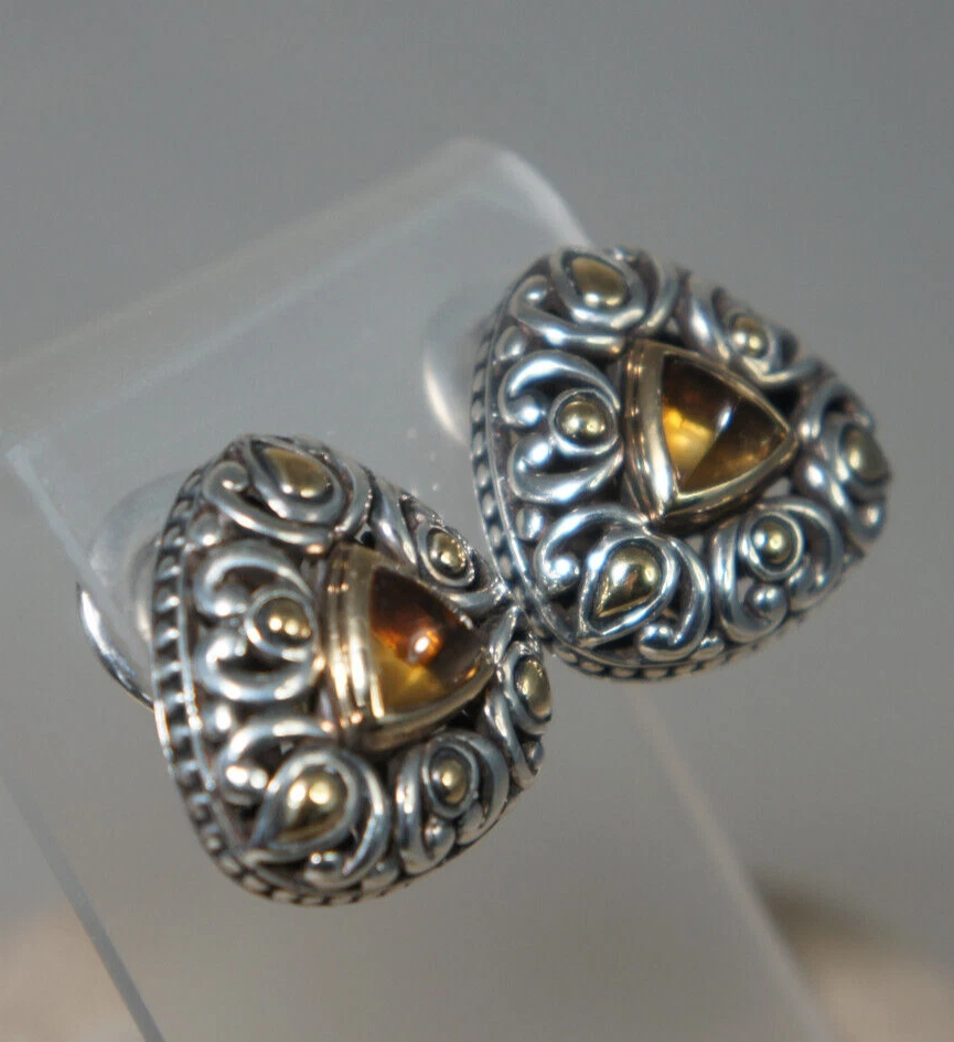 Pendientes John Hardy Triángulo Plata 925 750 Puntos Jaisalmer CITRINO Omega Traseros Foto 4 de 4