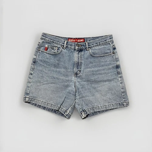 Women's Guess Denim Pre-owned Cotton Short Blue Jean Size 31 Mid Rise 5-Pocket