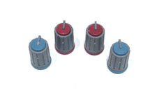 4 - ORIG. PEAVEY RQ SERIES MIXER BOARD REPLACEMENT GRAY KNOBS with BLUE/RED TOPS
