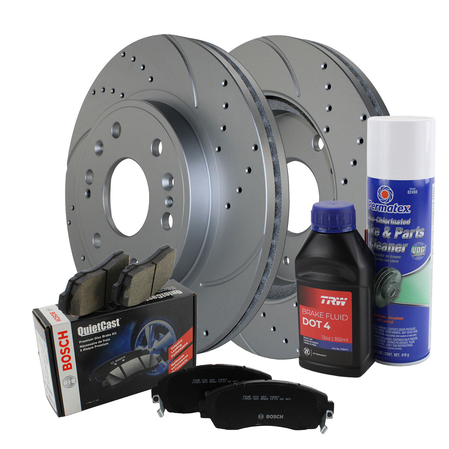 Front Brake Kit 330mm Drilled Rotors Bosch Semi-Met Pads For Cadillac Chevy GMC