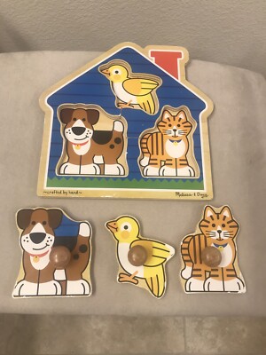 Melissa & Doug Toddlers 3 Piece Chunky Knob Puzzle  w/Dog, Cat & Bird. Adorable!