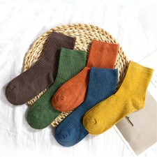 5 Pairs Women Retro Pure Color Simple Sock Soft Comfort Casual Cotton Crew Socks