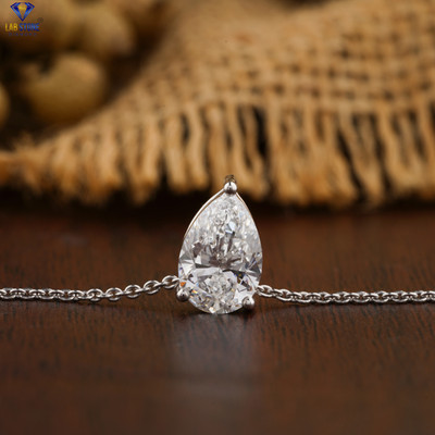 1.05 TCW Pear cut Labgrown Diamond Pendant With Chain 18K White Gold Labstone