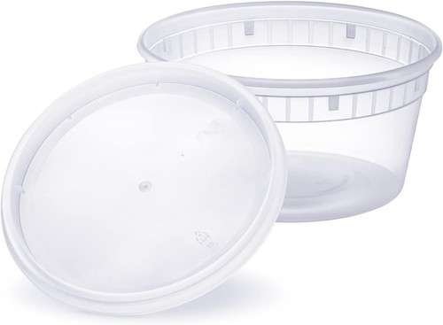 100 Set-8oz Heavy Duty Small Round Deli Food/Soup Plastic Containers Lids - Picture 3 of 4
