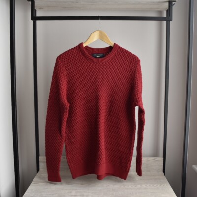 Paul Costelloe bright burgundy red cable knitted jumper Chunky