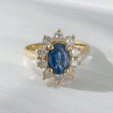 Vintage 14 Karat Yellow Gold Blue Sapphire & Diamond Ballerina Ring Size 6.75