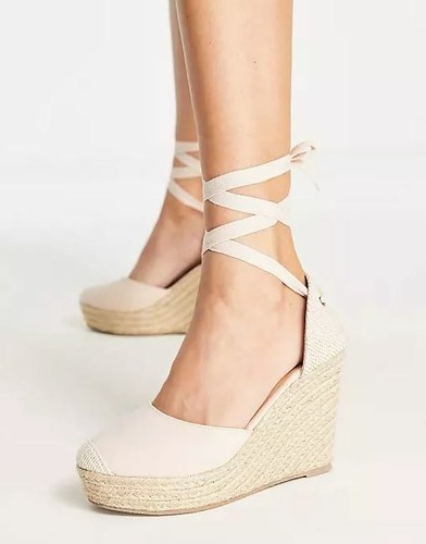 ASOS London Rebel Beige High Tie Leg Espadrille Wedges NWOB Size 37 US 6.5  - 7 | eBay