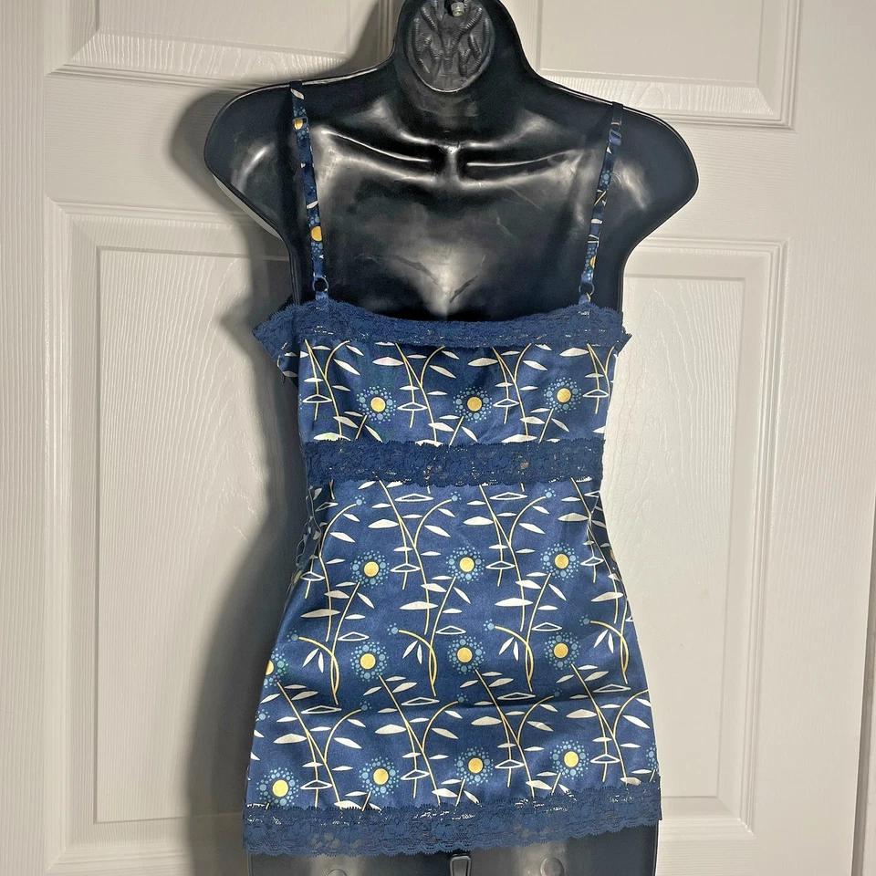 Babydoll vintage Y2K Fossil Cami mujer pequeño azul flor encaje recortado satinado Foto 3 de 4