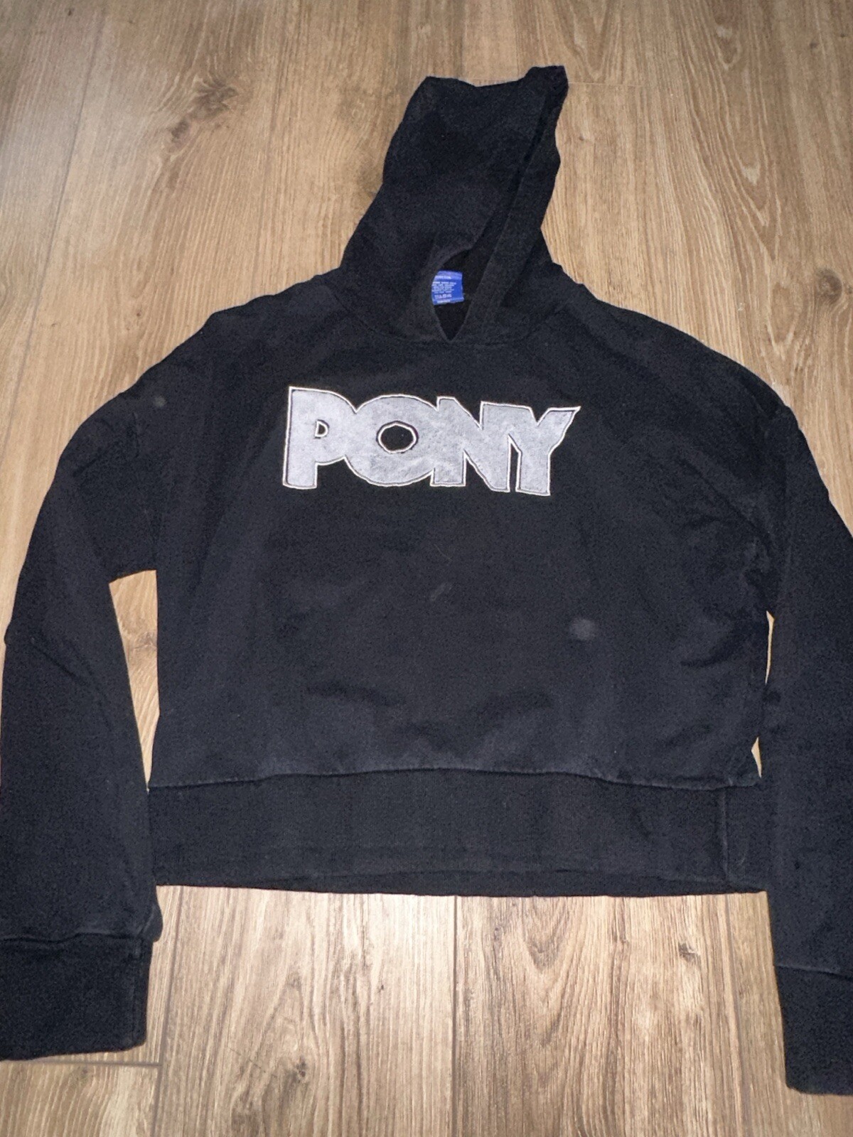 Felpa PONY XLarge nera con cappuccio logo ritagliato New York manica lunga top donna