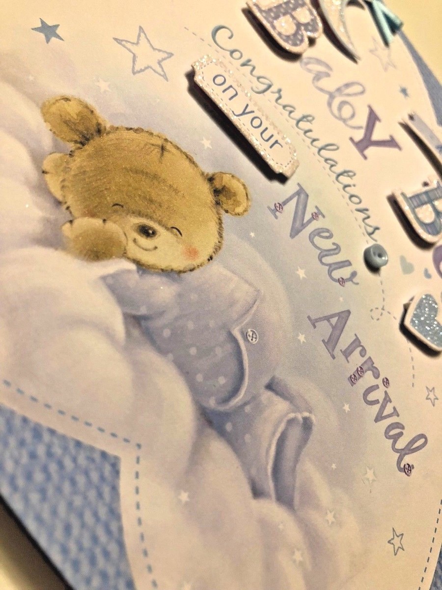 UK Greetings New Baby Boy Card – Teddy Bear Design, 165x165mm With Envelope, Sustainable FSC-Certified