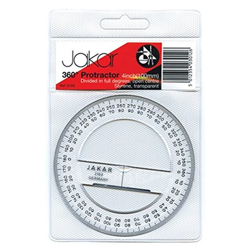 Jakar Quality Protractor 360- Degree 100mm Transparent Clear School Maths