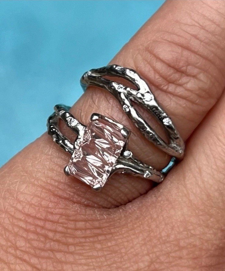 Artisan Created 14k Solid White Gold Morganite Ri… - image 1