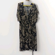 Image of EVANS Black Paisley Print Jersey Crepe Midi Dress BNWT Plus Size 26 28 V Neck
