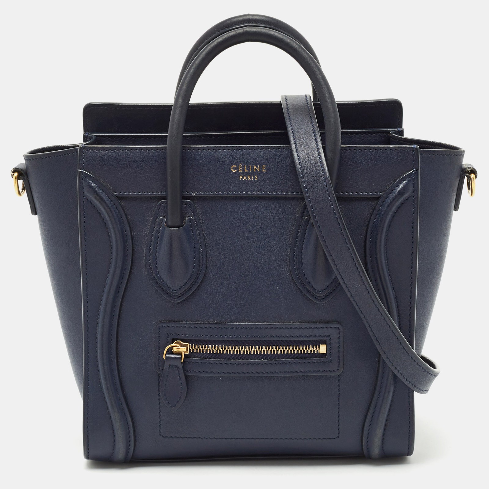 Celine Nano Luggage Tote in Navy Blue Genuine Leather  