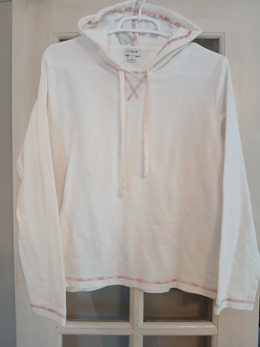 J.crew Womens Size L White Longsleeve Rainbow Stitching Detail Longsleeve Hoodie