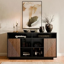 Fluted Sideboard Buffet Cabinet with Storage, 63" Wide Accent Modern Credenza