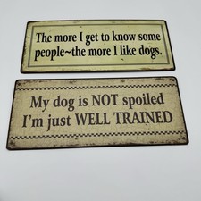 Set Of 2 Metal/Tin Retro Sign 12" X 5" Dog Themed Signs