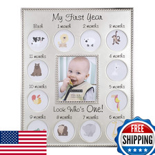 Malden Int Designs My First Years Beaded Two-Tone Silver Metal Picture Frame