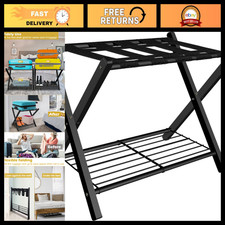 Folding Luggage Rack - Heavy Duty Suitcase Stand with Metal Shelf for Bedroom, H