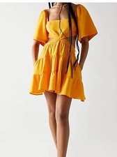 Free People Cross of Sunlight endless summer cutout open back mini dress yellow
