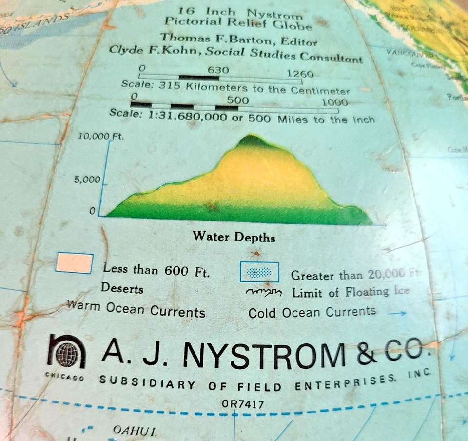 Globo de relieve ilustrado vintage Nystrom 16" para aula de Hillsborough Co., FL Foto 3 de 4