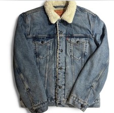 Levi's Mens Sherpa Lined Trucker Jacket Size M Blue Denim Button Up
