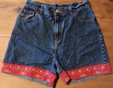 Vtg Jordache Jean Shorts Girls 16 Floral Embroidery Boho Jorts Cotton High Rise