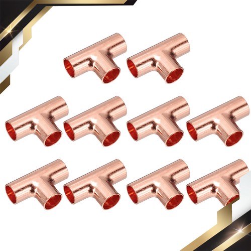 10Pcs 3/8"(9.52mm) ID 0.8mm Thick Tee Copper Fitting 3 Way Pure Pipe Fitting