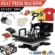 15"x15" 5 in 1 Heat Press Machine Digital Transfer Sublimation T-Shirt Mug Hat