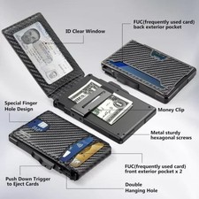 Men's Slim Pop Up Bifold Wallet with Money Clip, Minimalist Wallet RDIF Blocking