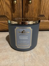 New Bath Body Works White Barn 3-Wick Candle MAHOGANY TEAKWOOD 14.5 Oz