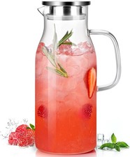 2 Liter 68oz Glass Water Pitcher with Lid and Spout for Drinks Beverage