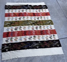 Vintage Oversize Handwoven Peruvian Tribal Pattern Wool Blanket Rug Look Measure