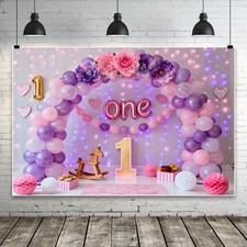 Balloon Purple Girls Baby Shower Backdrop One 1st Birthday Party Backgrounds