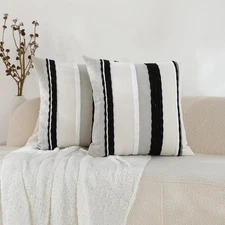 Set of 2 Black and Off Whit Boho Throw Pillow Covers 18x18 Inch Decorative Ne...