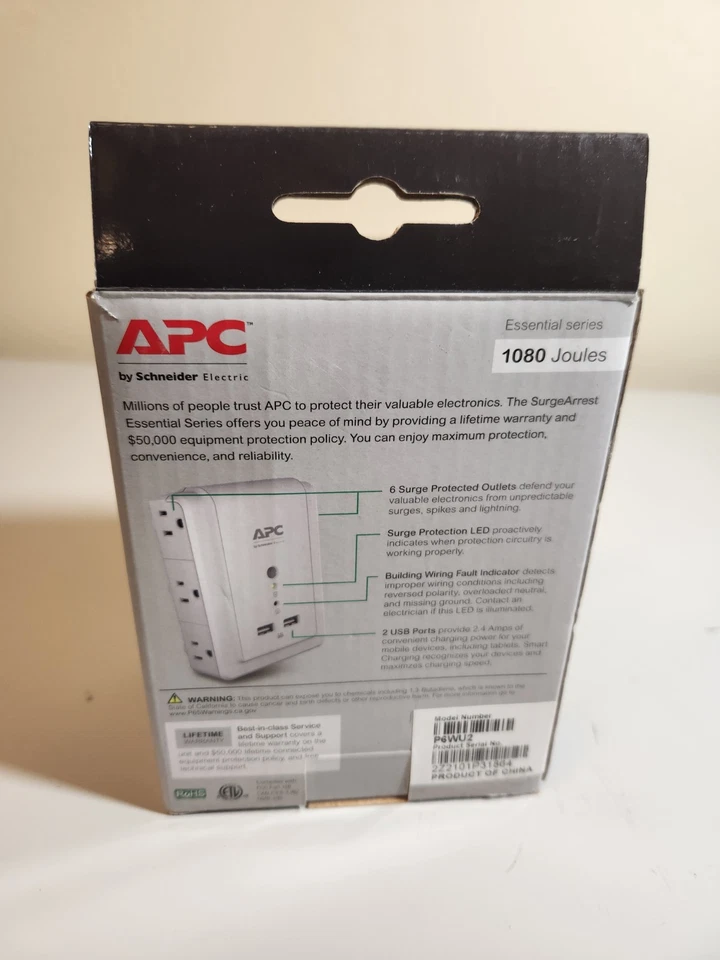 APC Überspannungsschutz Steckdose Stecker, mit USB-Anschlüssen, 6 Steckdosen Neu Open Box - Bild 3 von 4