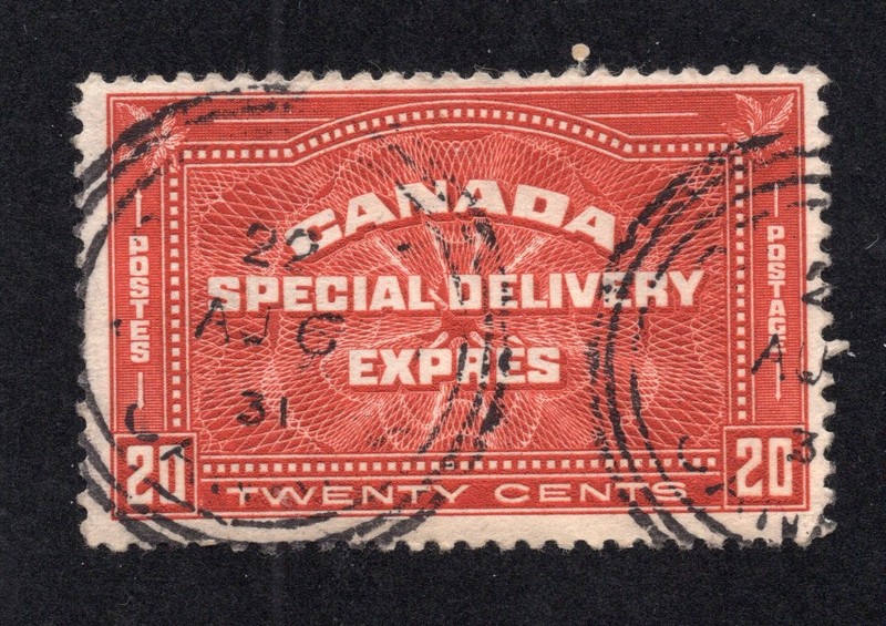 Canada 1930 20c henna brown Special Delivery, Scott E4 used, value = $17.50