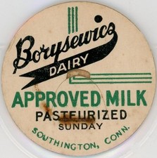 Milk Bottle Cap - Borysewics Dairy - Southington, CT (Connecticut) - SUNDAY