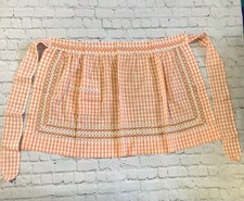 Vtg Orange Gingham Half Apron Cross Stitch Embroidery Handmade Retro Cottagecore