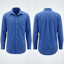 Chaps Mens Dress Shirt Large Blue White Grid Easy Care 16-16.5 34/35 25E0043428