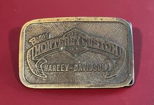 Vtg Harley Davidson Belt Buckle Bills Monterey Custom Brass Hit Line USA Biker