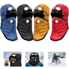 Winter Thermal Trapper Hat with Glasses Winter Cycling Windproof Ski Mask Cap 1X