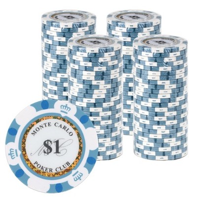 Monte Carlo 14g Bulk Poker Chips (100-pack) Clay Composite - $1 White
