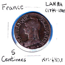 1799A [L AN 8] France 5 Centimes (KM-640.1)  Bronze  [Paris Mint]