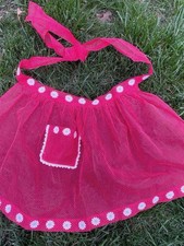 1950  s Red Polka Dot Hostess Apron with Embroidered Appliqu  Daisy Trim Vintage