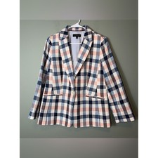 Talbots Women's Peach  Navy Plaid Women's Blazer 12P NWOT