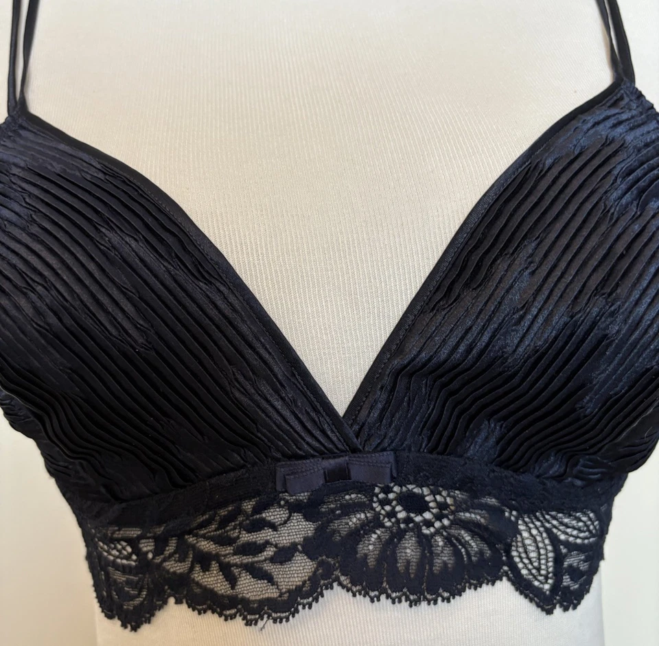 La Perla винтажный темно-синий размер 36L Plissé цветочный кружевной бюстгальтер вырезка женский новый с ярлыками - Изображение 3 из 4